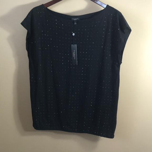 Talbots Tops - Talbots Black T-shirt with black beads NWT